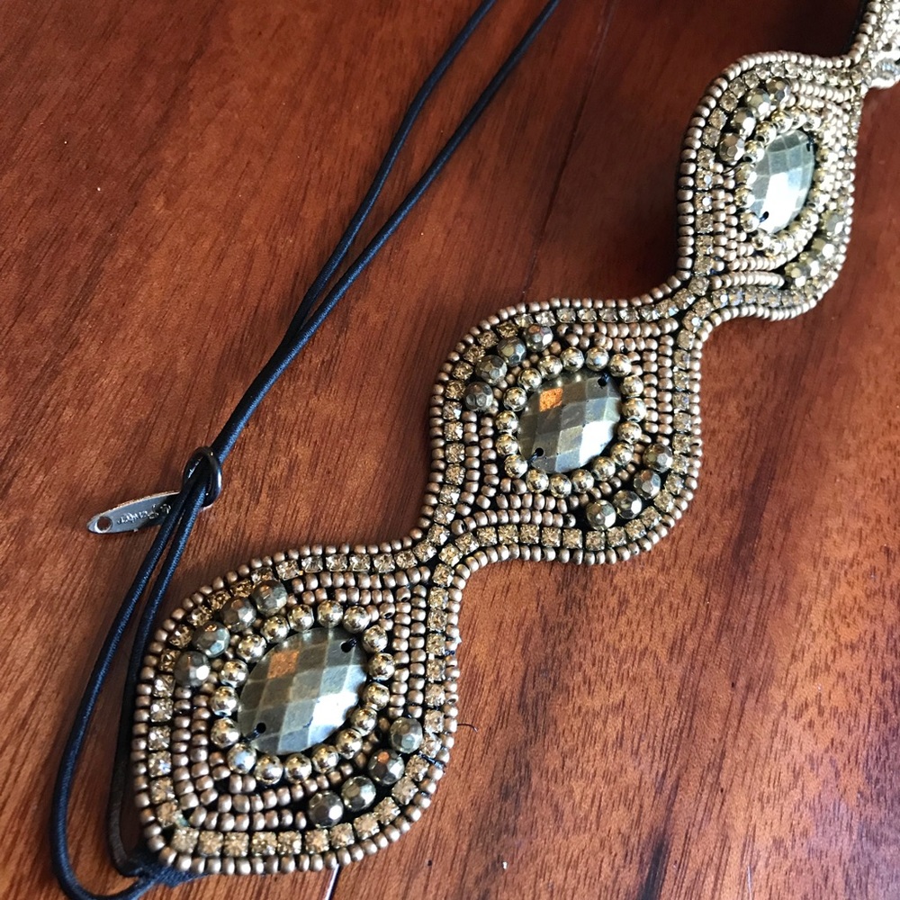 NEW Gold Beaded Scalloped Elastic Headband